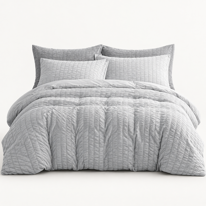 Seersucker Textured Duvet Cover Set, Light Grey — main