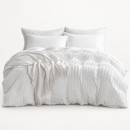 Seersucker Textured Duvet Cover Set, White — main