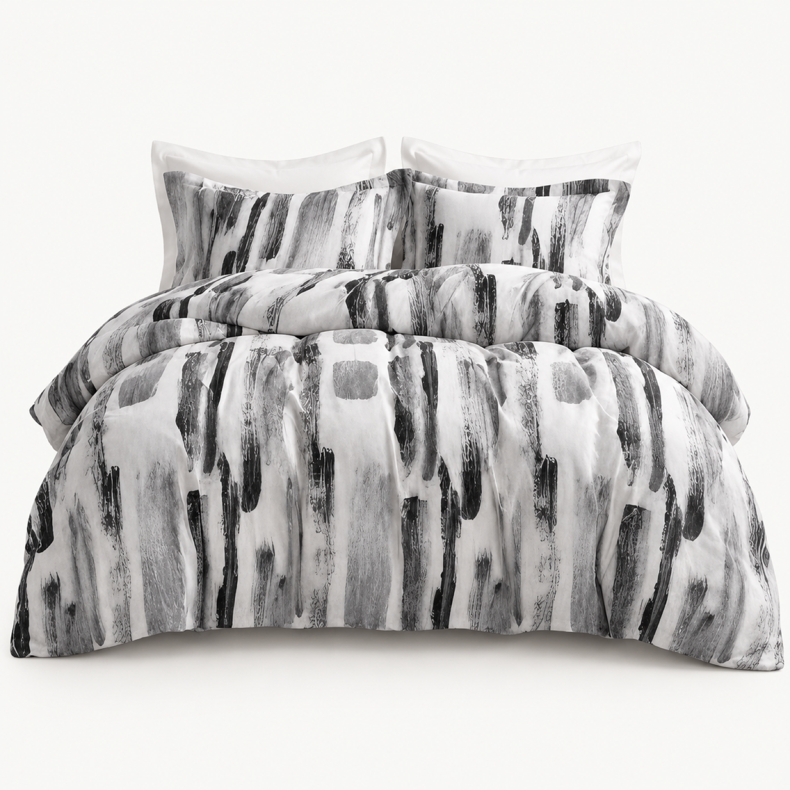 Ink Brushstroke Duvet Cover Set, Black & White — main