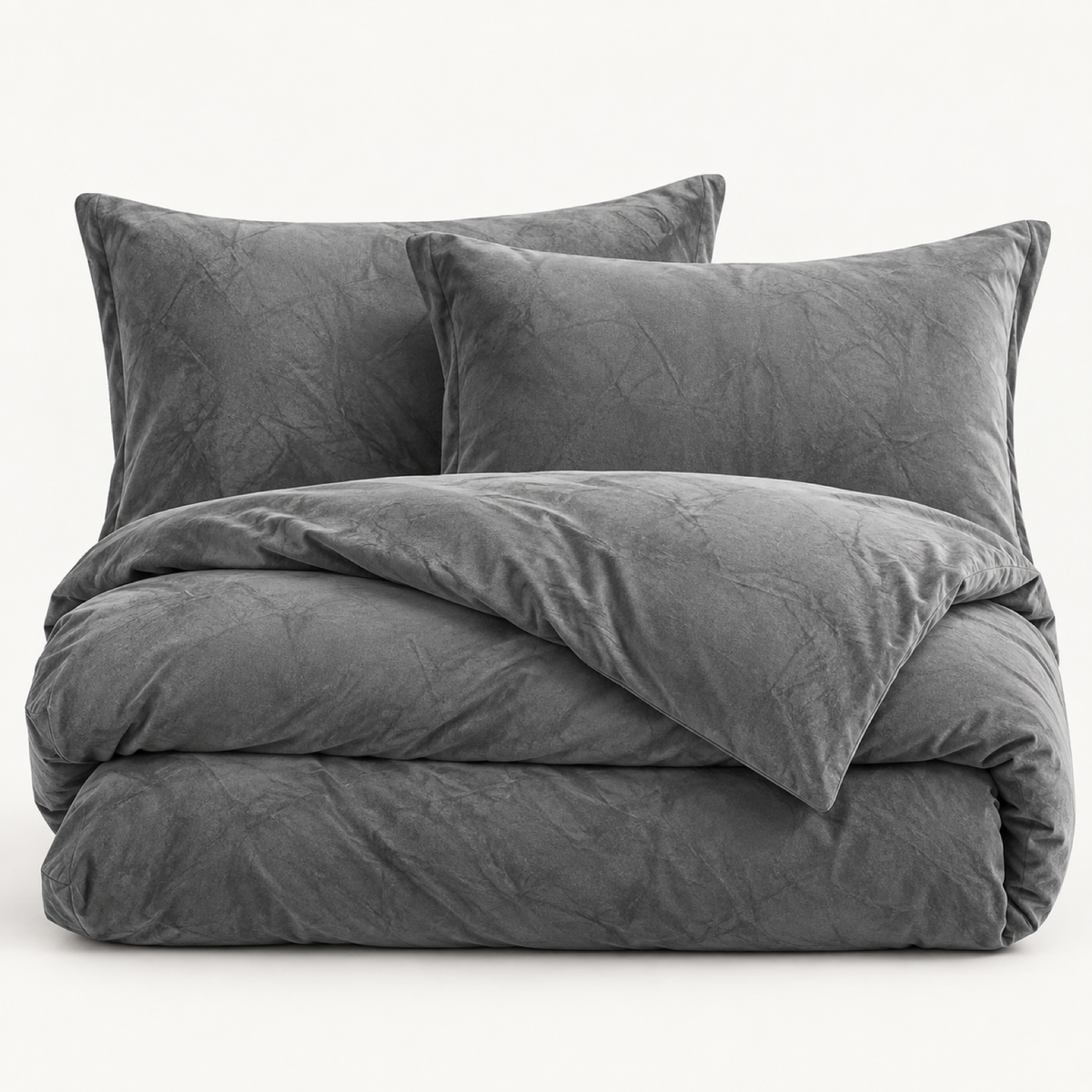 Velvet 3-Piece Duvet Cover Set, Smoke Grey — main