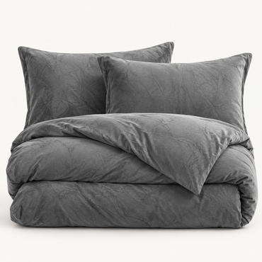 Velvet 3-Piece Duvet Cover Set, Smoke Grey — main