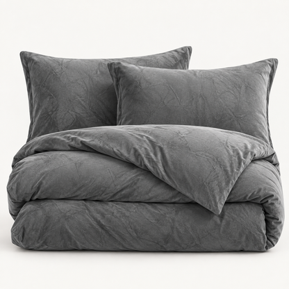 Velvet 3-Piece Duvet Cover Set, Smoke Grey — main