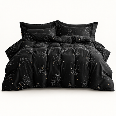 Constellation Microfiber Duvet Cover Set, Black — main