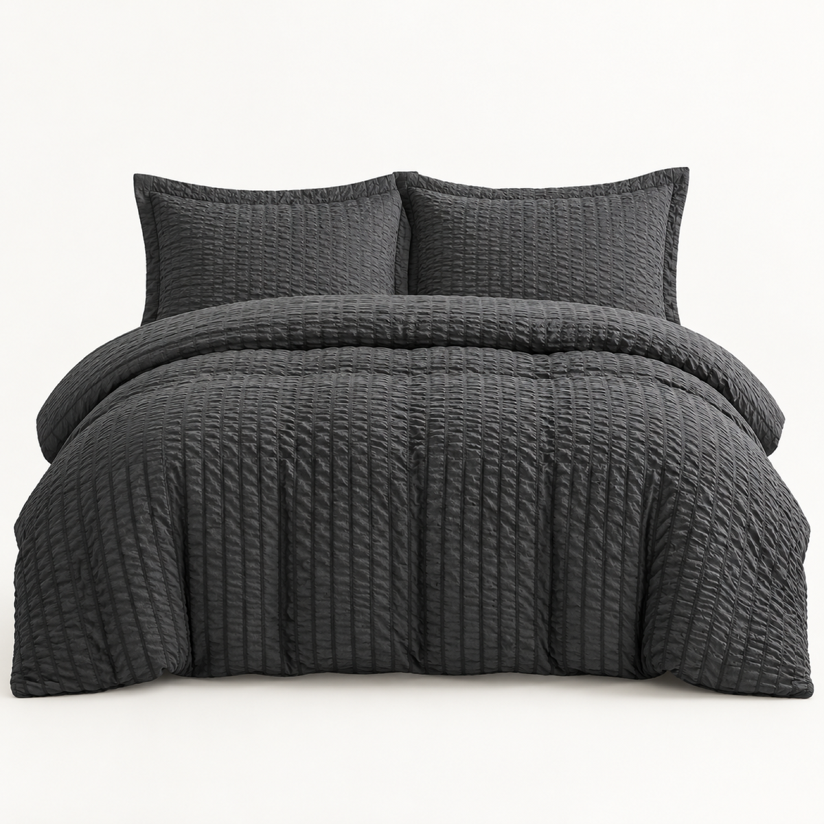 Seersucker Textured Duvet Cover Set, Dark Grey — main
