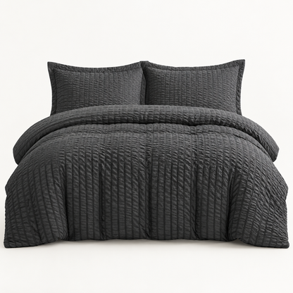 Seersucker Textured Duvet Cover Set, Dark Grey — main