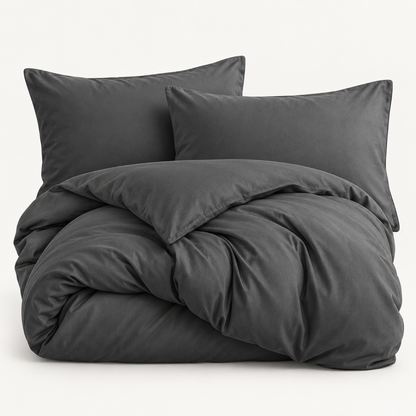 Solid Microfiber Duvet Cover Set, Dark Grey — main