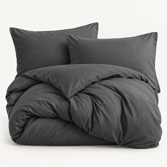 Solid Microfiber Duvet Cover Set, Dark Grey — main
