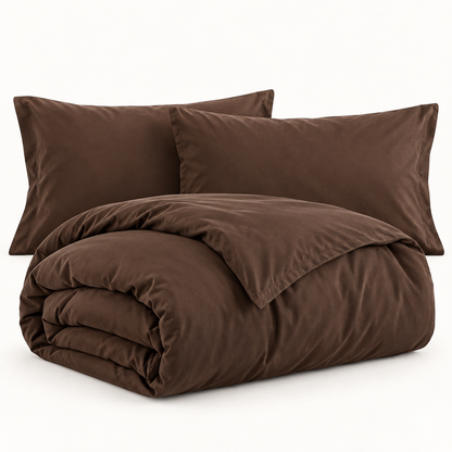 Solid Microfiber Duvet Cover Set, Chocolate Brown — main