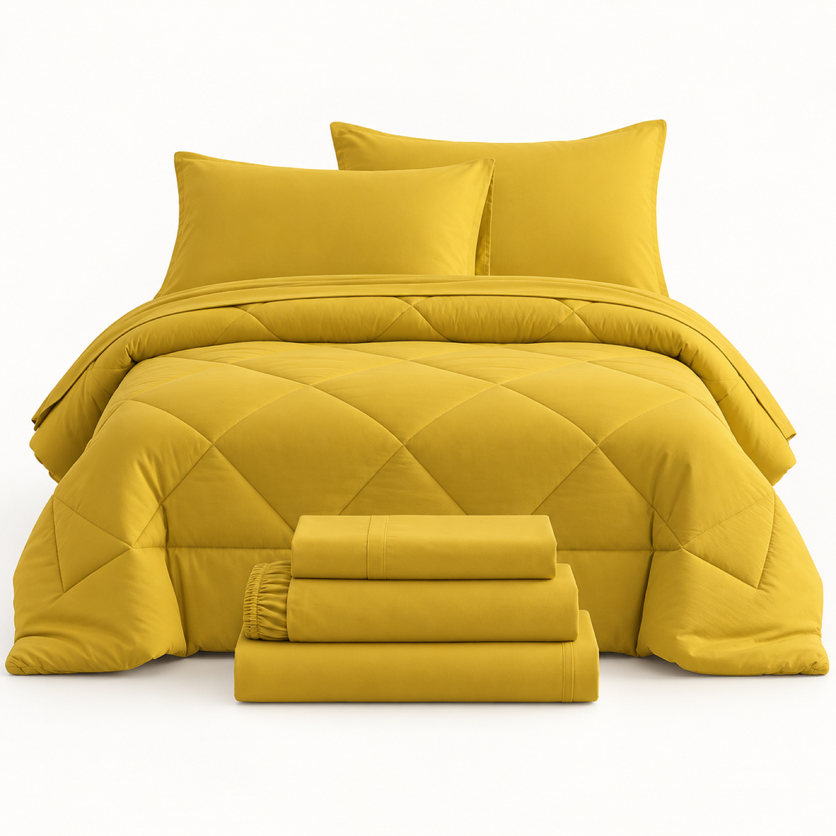 Microfiber Comforter Set with Sheets, Mustard Yellow — main