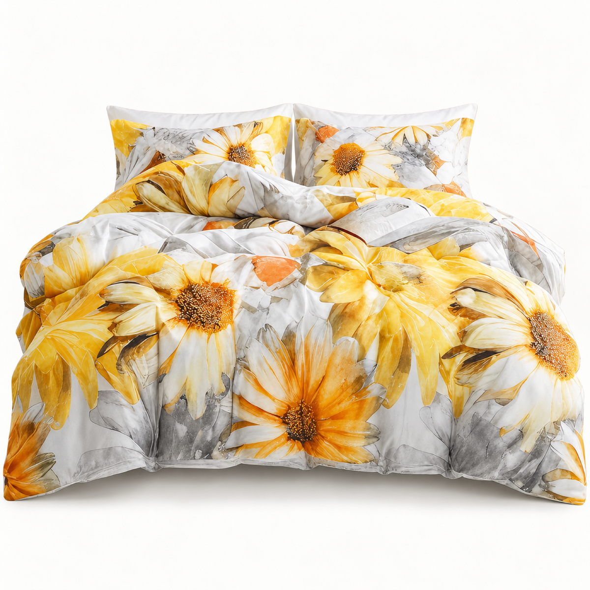 Watercolor Sunflower Microfiber Duvet Cover Set, Yellow — main