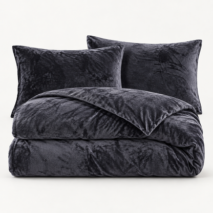 Velvet 3-Piece Duvet Cover Set, Charcoal Grey — main