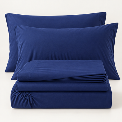Deep Pocket Microfiber Sheet Set, Navy Blue — main