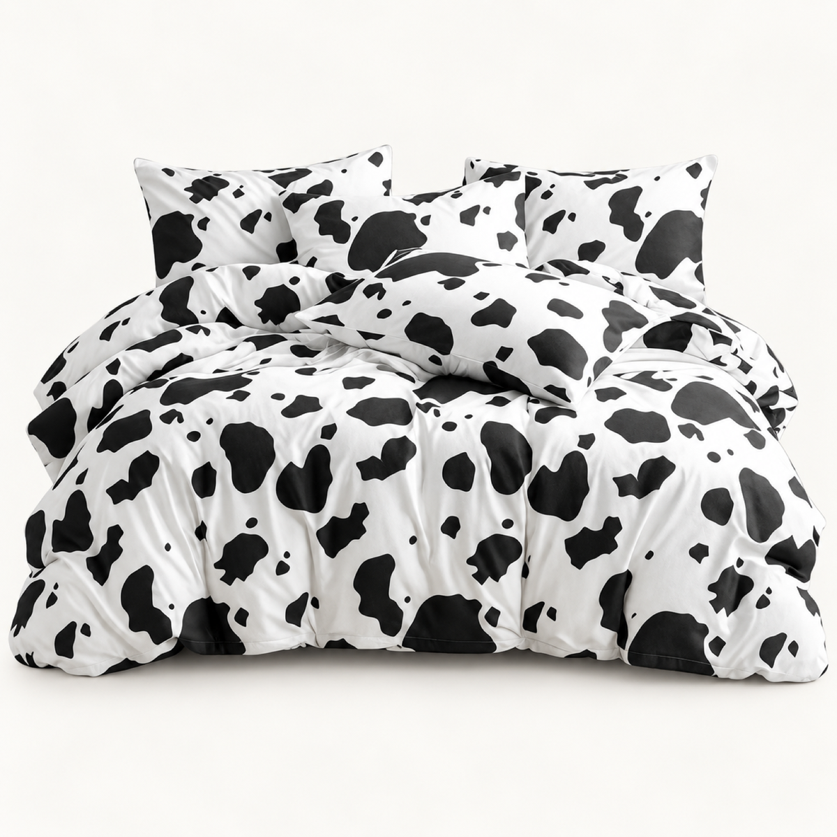 Cow Print Microfiber Duvet Cover Set, Black & White — main