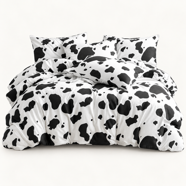 Cow Print Microfiber Duvet Cover Set, Black & White — main