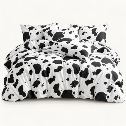 Cow Print Microfiber Duvet Cover Set, Black & White — main