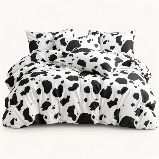 Cow Print Microfiber Duvet Cover Set, Black & White — main
