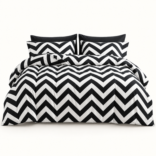 Chevron Microfiber Duvet Cover Set, Black & White — main
