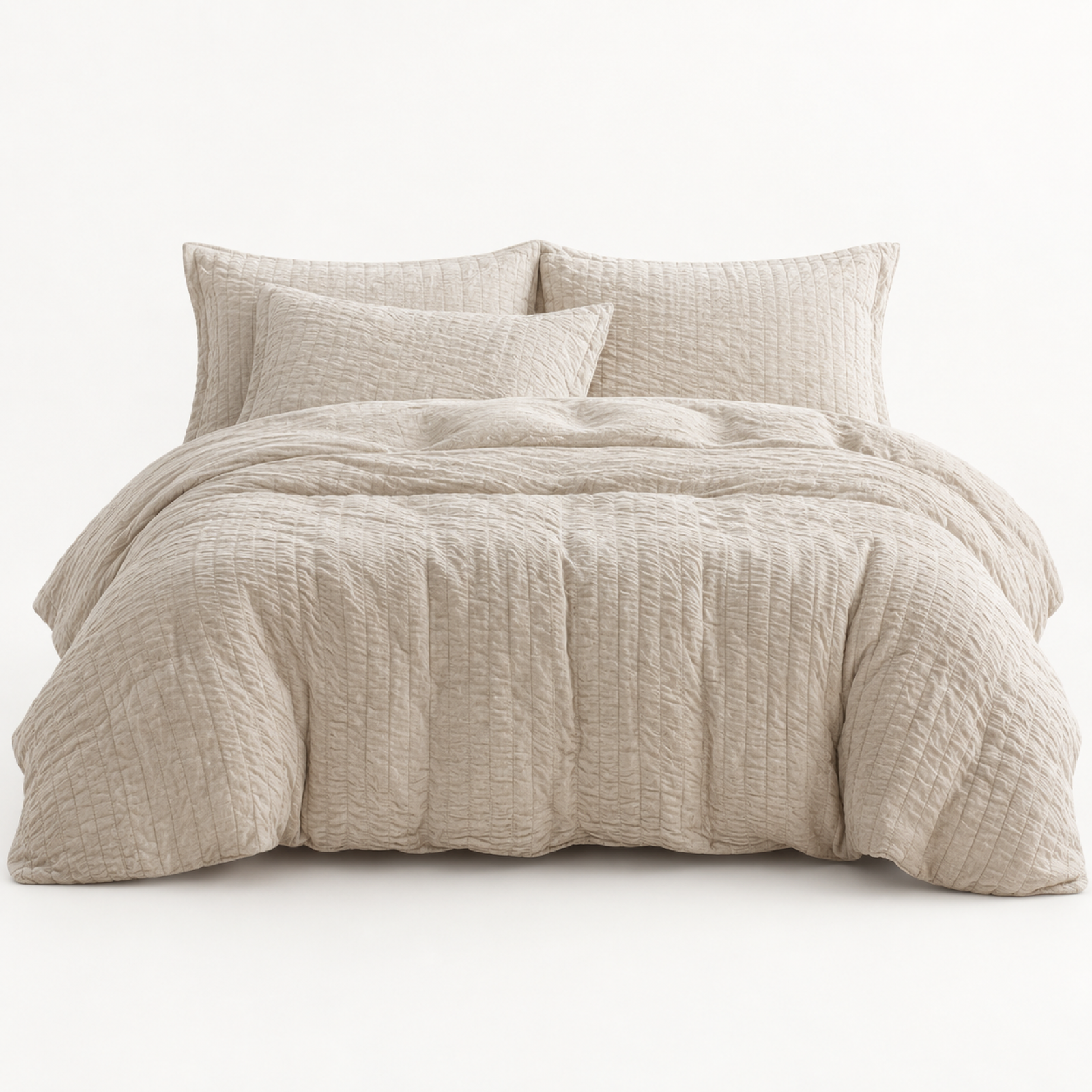 Seersucker Textured Duvet Cover Set, Champagne Beige — main