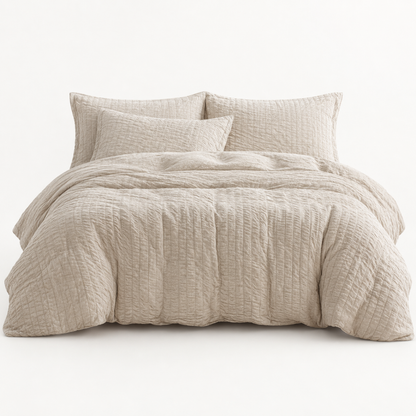Seersucker Textured Duvet Cover Set, Champagne Beige — main