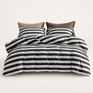 Striped Microfiber Duvet Cover Set, Black & White — main