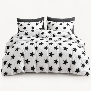 Star Print Duvet Cover Set, Black & White — main