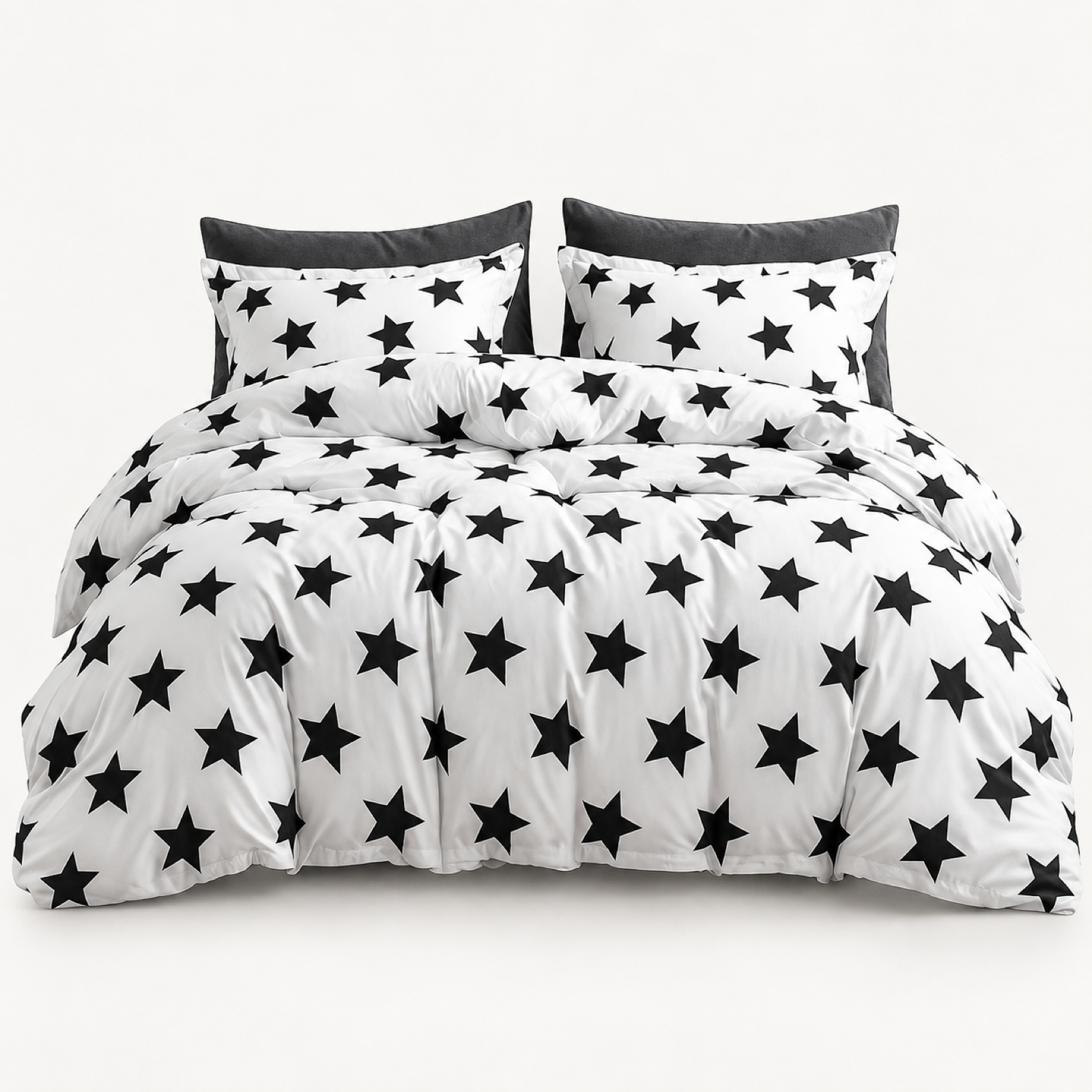 Star Print Duvet Cover Set, Black & White — main