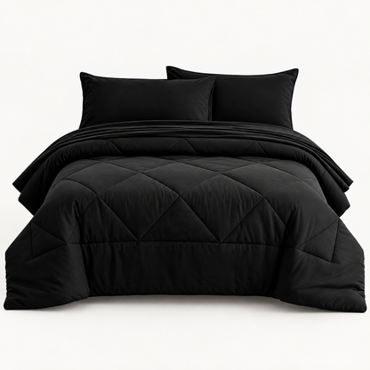 Microfiber Comforter Set with Sheets, Black — main