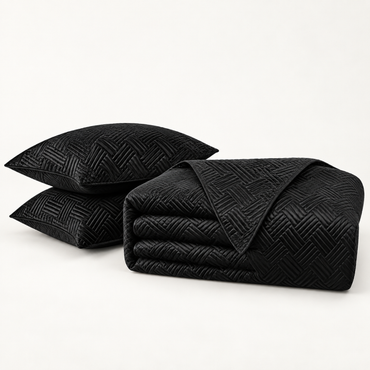 Geometric Satin Quilt Set, Black — main
