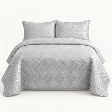 Geometric Satin Quilt Set, Silver Grey — main
