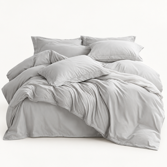 Solid Microfiber Duvet Cover Set, Light Grey — main