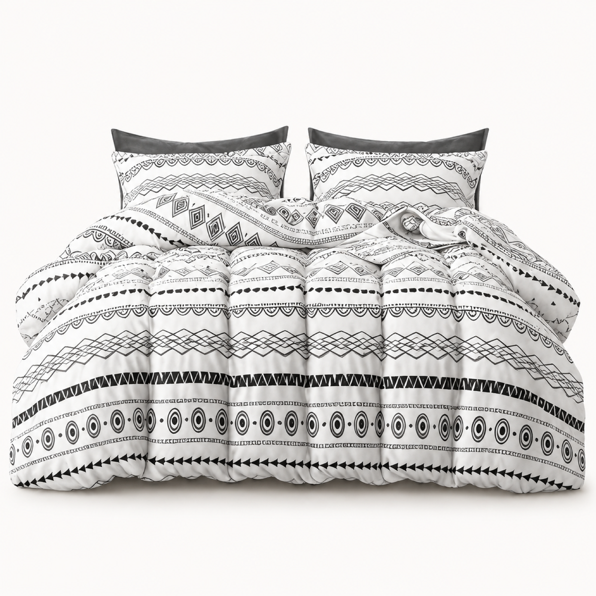 Boho Stripe Microfiber Duvet Cover Set, White & Black — main