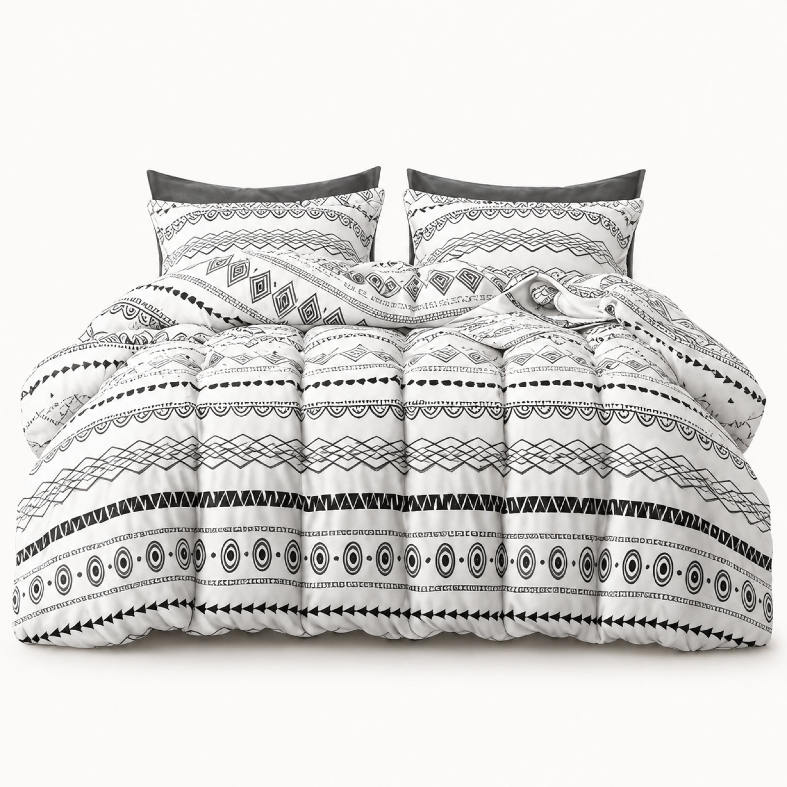 Boho Stripe Microfiber Duvet Cover Set, White & Black — main
