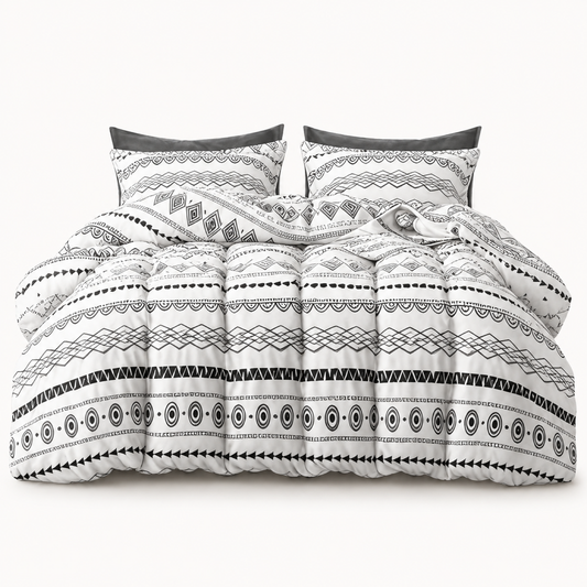 Boho Stripe Microfiber Duvet Cover Set, White & Black — main