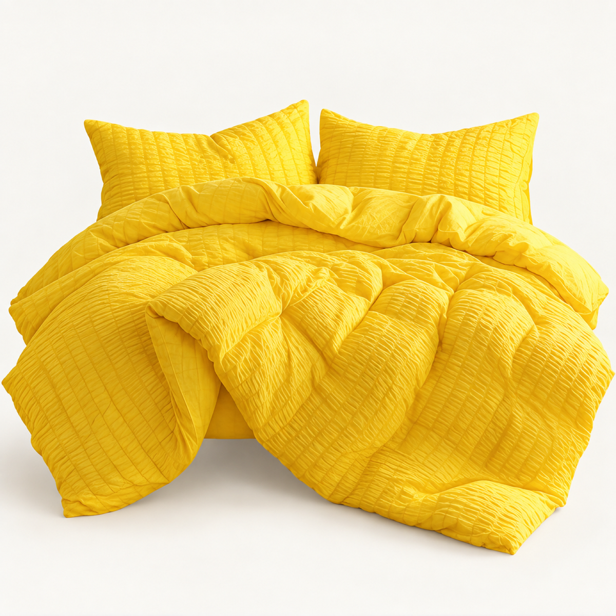 Seersucker Textured Duvet Cover Set, Yellow — main