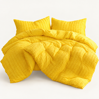 Seersucker Textured Duvet Cover Set, Yellow — main