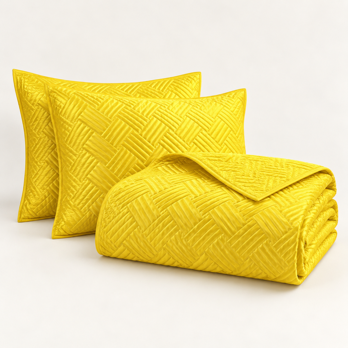 Geometric Satin Quilt Set, Lemon Yellow — main