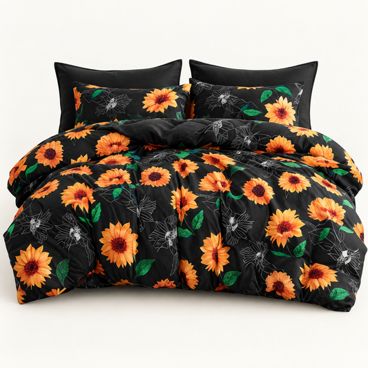 Sunflower Microfiber Duvet Cover Set, Black — main