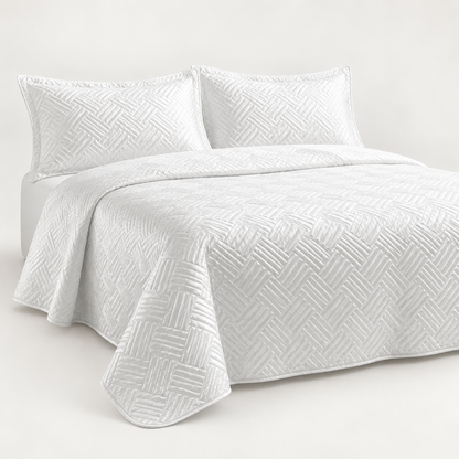 Geometric Satin Quilt Set, White — main