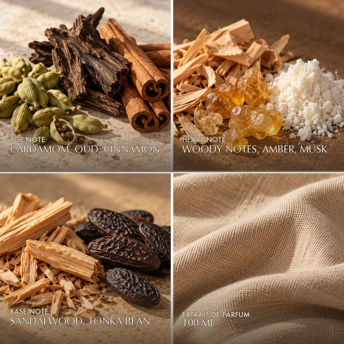 Fragrance notes for Anfar London Azule Elite: cardamom, oud, cinnamon top, woody notes, amber, musk heart, sandalwood, tonka bean base