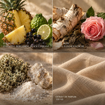 Fragrance notes for Anfar London Intense Sport: pineapple, bergamot, black currant top, birch, patchouli, rose heart, oakmoss, ambergris, musk base