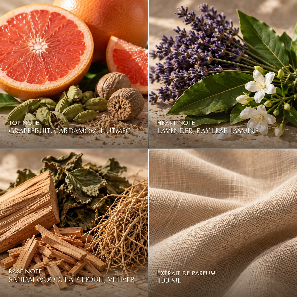 Fragrance notes for Anfar London Midnight Homme Intense: grapefruit, cardamom and nutmeg top, lavender, bay leaf and jasmine heart, sandalwood, patchouli and vetiver base