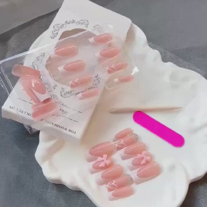 Pink French Tip Press-On Nails – Bows & Hearts, 24pcs · wear test