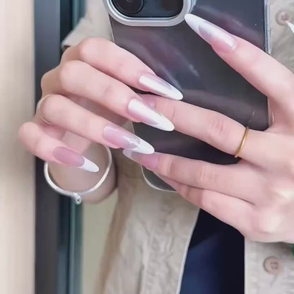 French Tip Press-On Nails – Butterfly Design, 10pcs · wear test