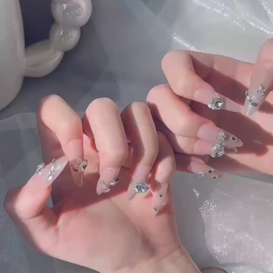 Nude Crystal Press-On Nails – Butterfly Charm, 10pcs · wear test