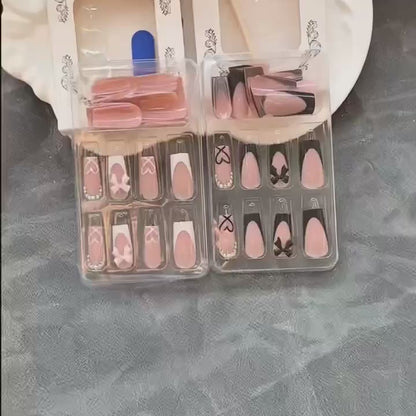 Pink French Tip Press-On Nails – Bows & Hearts, 24pcs · wear test