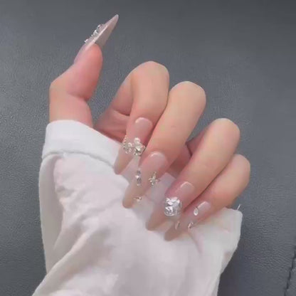 Nude Crystal Press-On Nails – Butterfly Charm, 10pcs · wear test