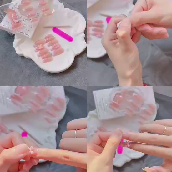 Pink French Tip Press-On Nails – Bows & Hearts, 24pcs · wear test