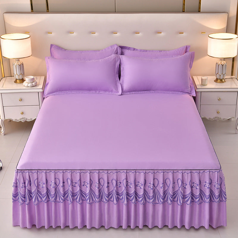 Solid Color Brushed Bed Skirt 3-Piece Set - Calm Cloud Bedding