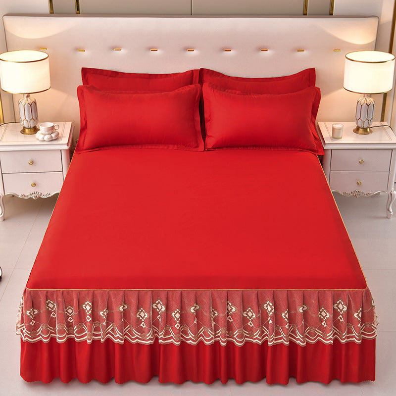 Solid Color Brushed Bed Skirt 3-Piece Set - Calm Cloud Bedding