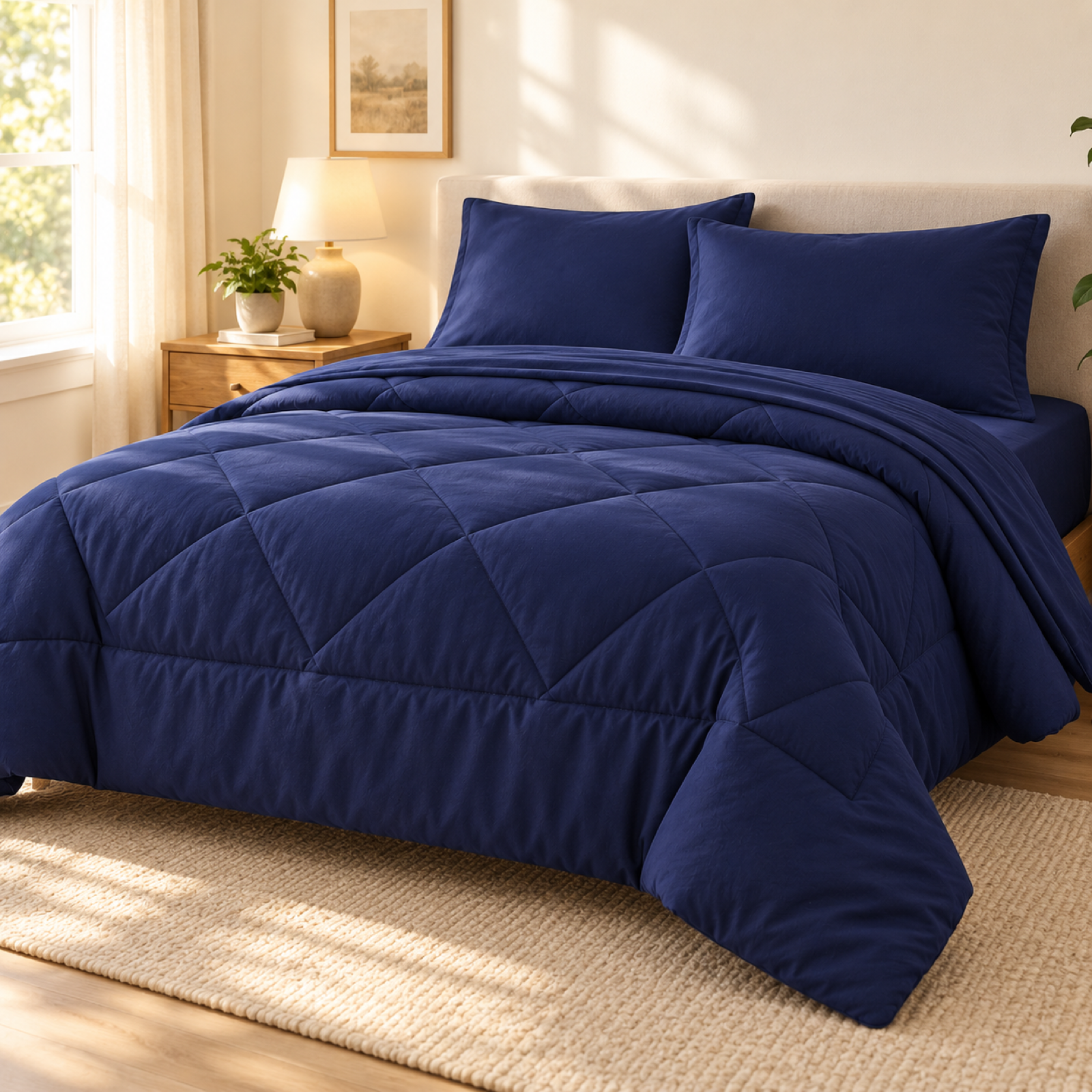 Microfiber Comforter Set with Sheets, Navy Blue — scene
